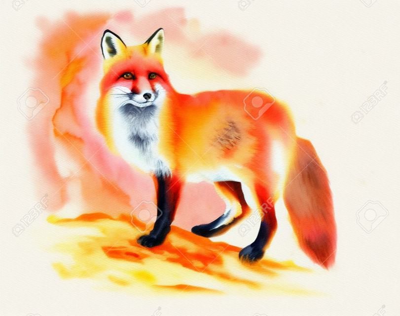 Watercolor hand-drawn red fox