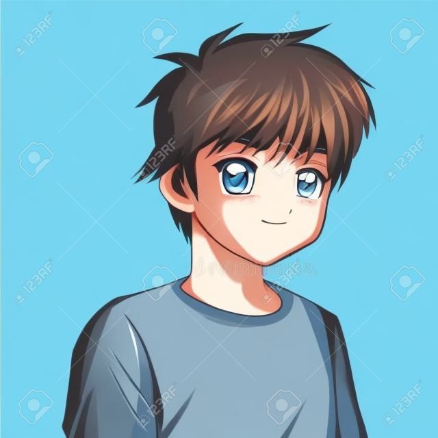 Chłopiec male anime manga komiks ikona kreskówki. Kolorowe i odizolowane ilustracji. grafika wektorowa