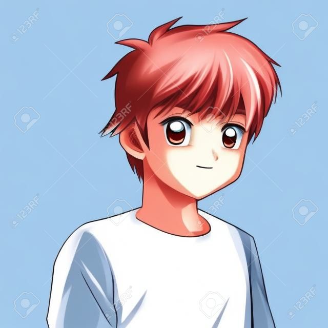 Boy anime männlich Manga, Cartoon, Comic-Symbol. Farbenfrohes und isolierte Darstellung. Vektorgrafik
