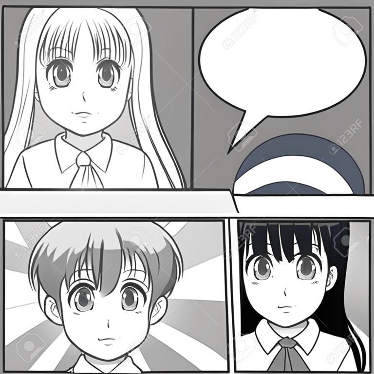 Cartoon et une fille étudiante enfant. Anime et le thème du manga. Comic avec des bulles comme toile de fond. Vector illustration