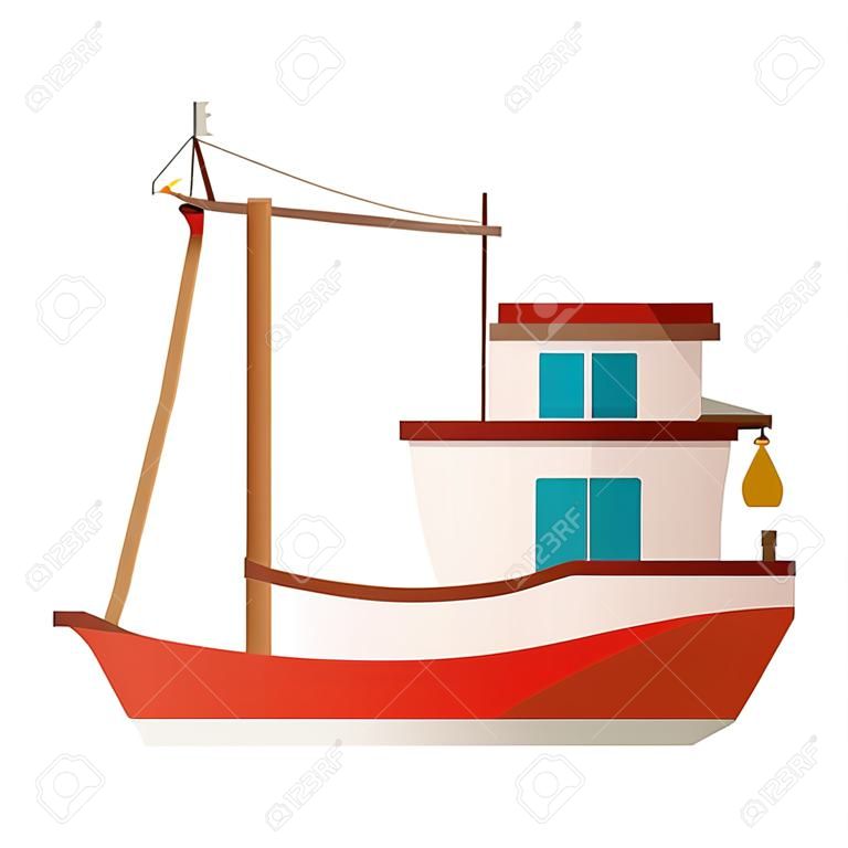 Fischerboot-Symbol auf weißen Hintergrund. bunter Entwurf. Vektor-Illustration