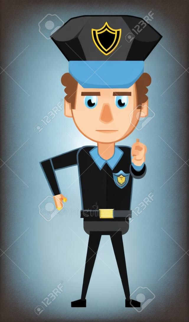 Agent de police pointant avec la conception graphique d'illustration vectorielle de dessin animé d'arme à feu