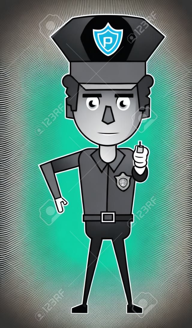 Agent de police pointant avec la conception graphique d'illustration vectorielle de dessin animé d'arme à feu