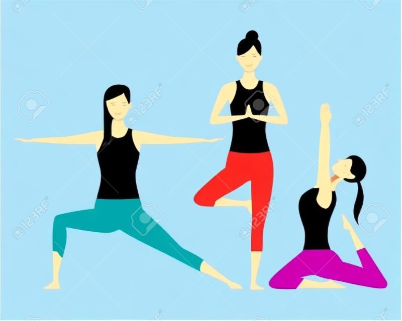 women yoga poses avatar cartoon character vector illustration graphic design