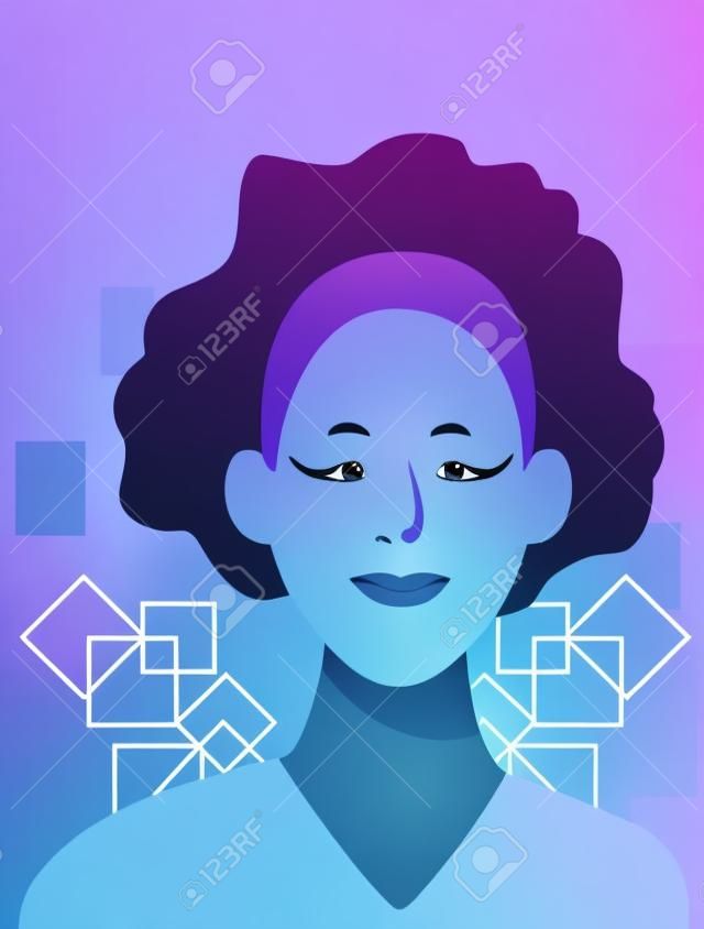 woman portrait cartoon avatar wearing headband  over digital purple background frame vector illustration garphic design
