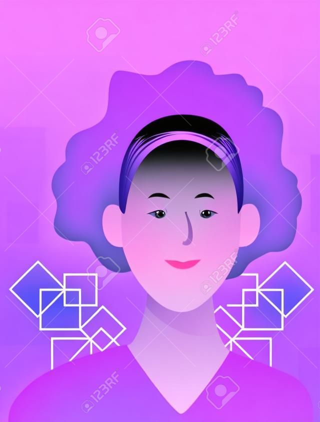 woman portrait cartoon avatar wearing headband  over digital purple background frame vector illustration garphic design