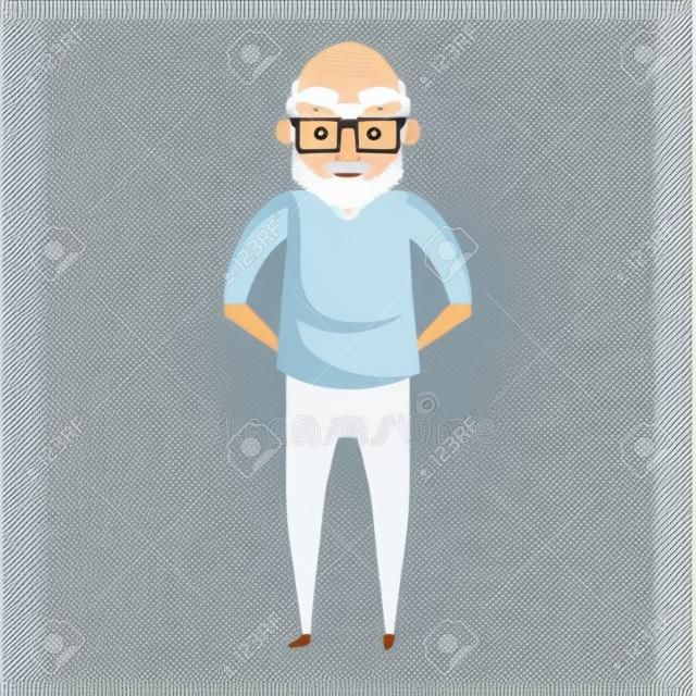 Großeltern Senior alt Ruhestand Großvater mit Brille Cartoon-Vektor-Illustration-Grafik-Design