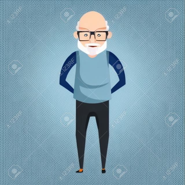 grand-parent senior vieux grand-père de retraite portant des lunettes dessin animé illustration vectorielle conception graphique