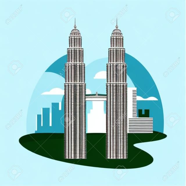 Petronas Towers architecture isolated icon vector illustration design