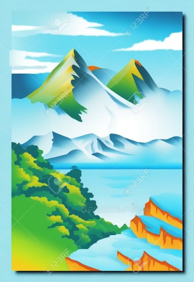 beau paysage avec scène de lac et de montagne conception d'illustration vectorielle