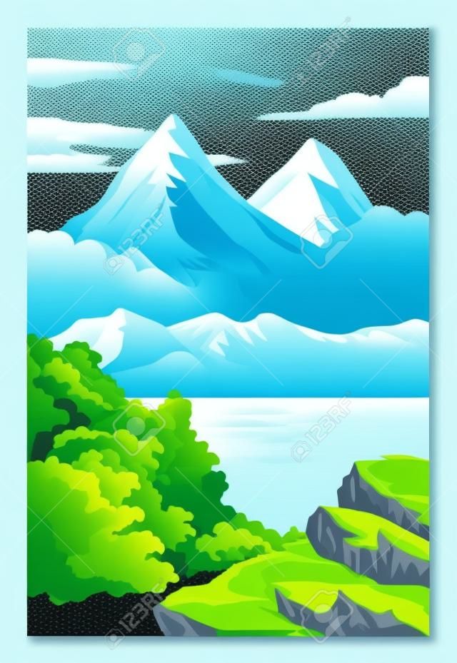 beau paysage avec scène de lac et de montagne conception d'illustration vectorielle