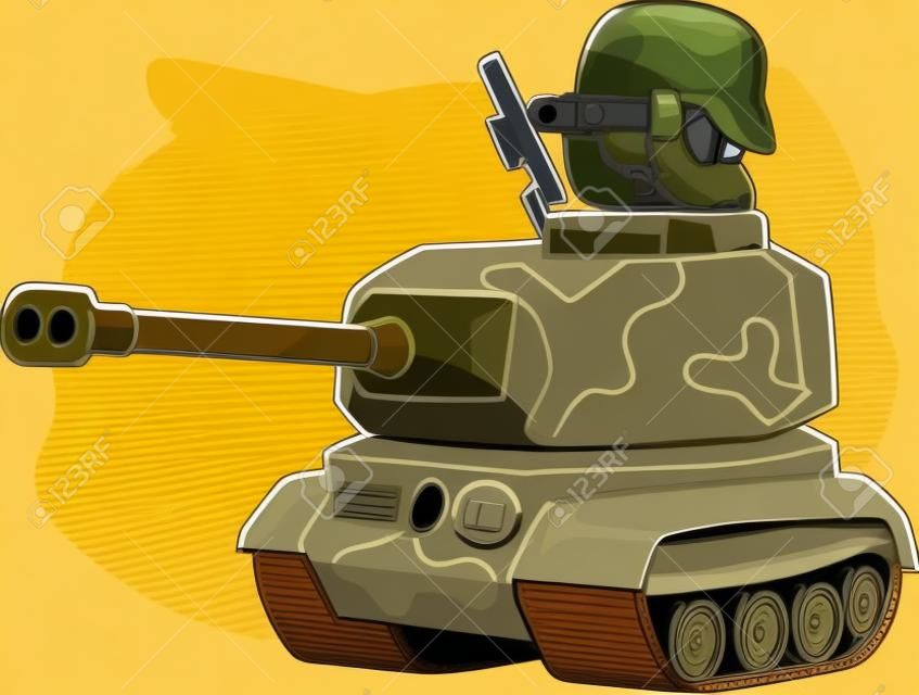 Ejército de dibujos animados con tanque de tigre, ilustración vectorial sobre fondo blanco.