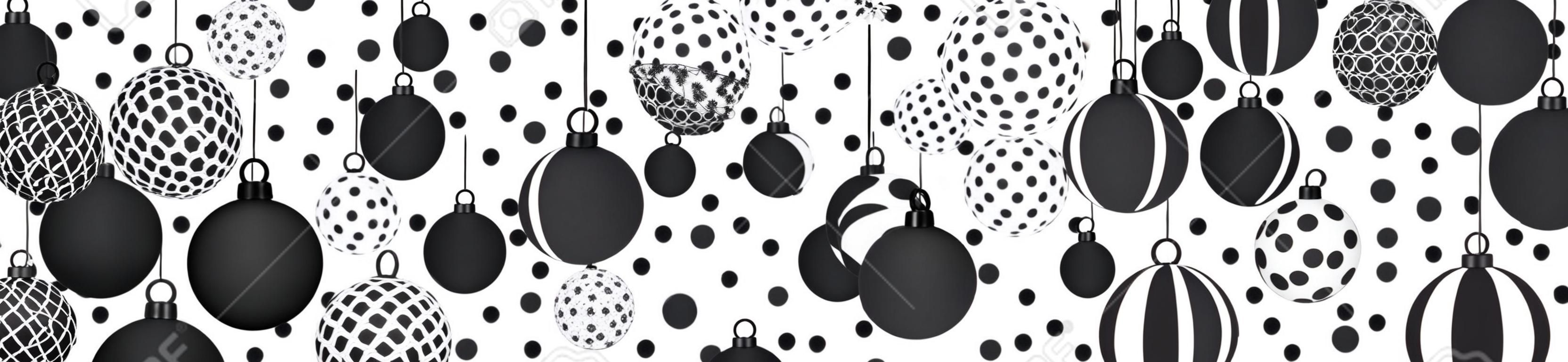 Banner Hanging Christmas Balls Pattern Black And White