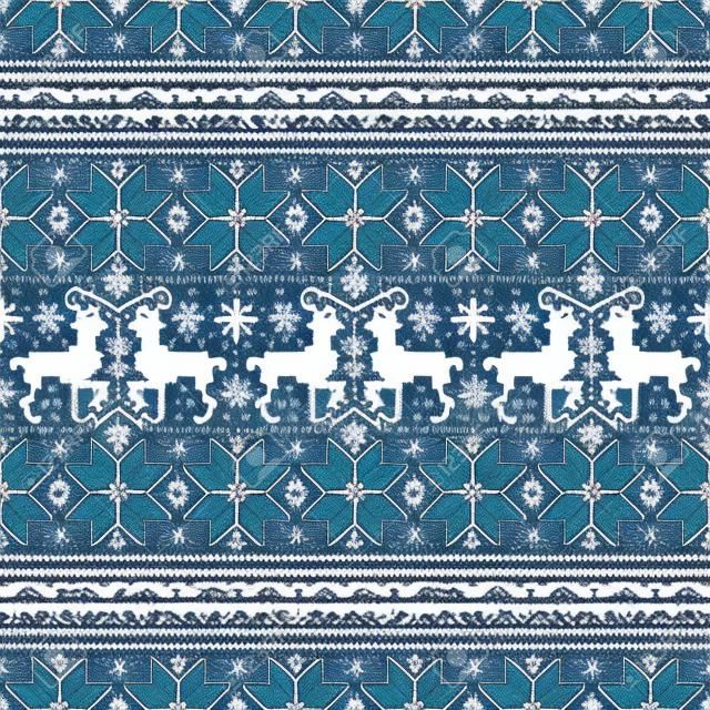 Naadloze patroon kerst Noorse stijl borduursel donkerblauw turquoise wit