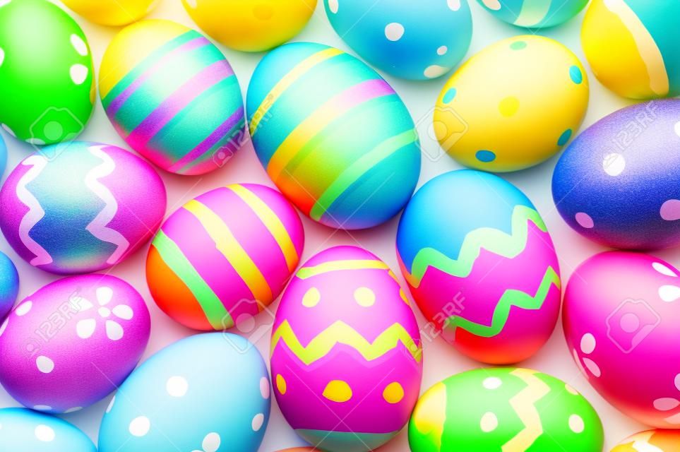 Easter background of colorful painted eggs
