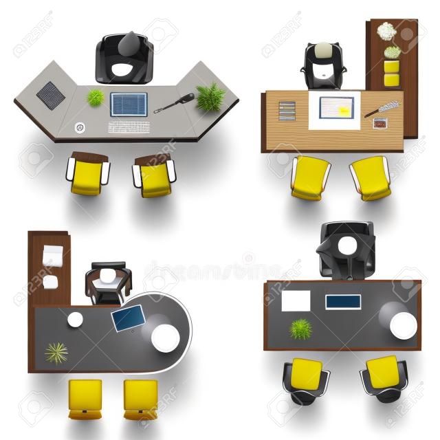 conjunto de vista superior de móveis de escritório 6 para interior, ilustração vetorial