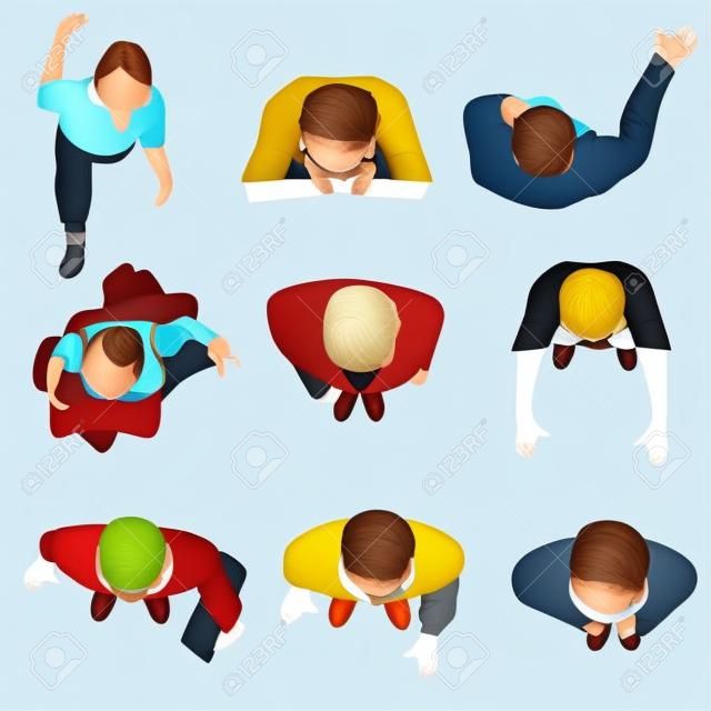 people standing top view set 10 for interior , vector illustration