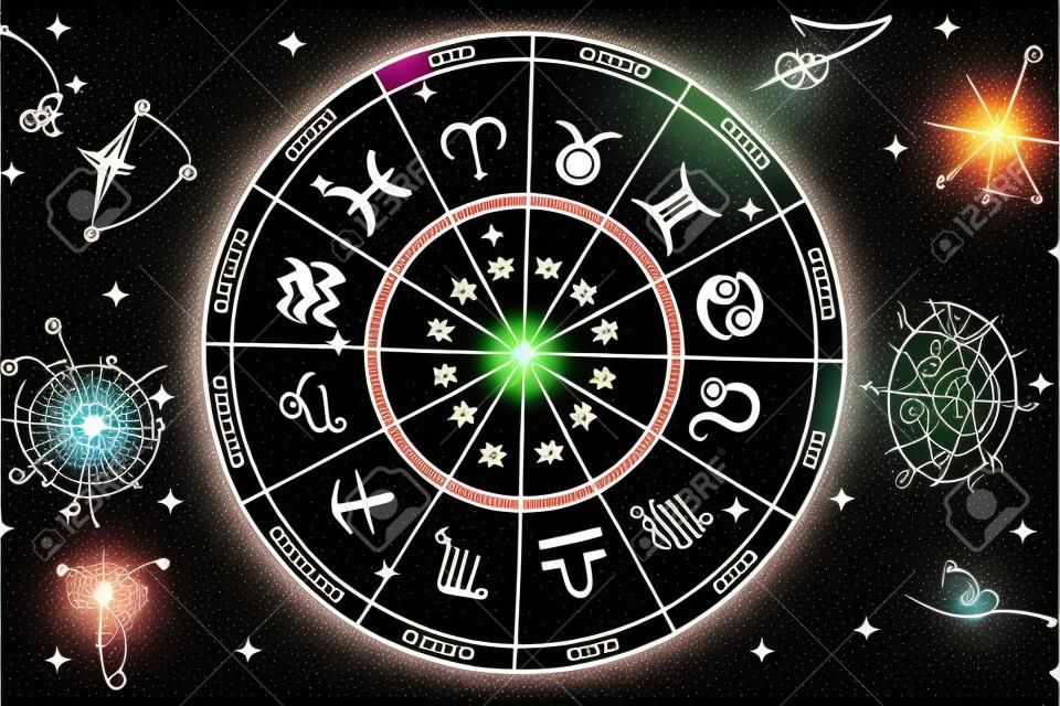 Zodiac and Horoscope symbols. astrology and mystic signs, vector art and illustration.