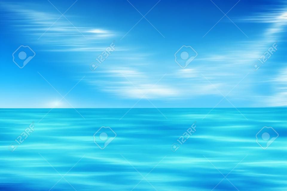 Blue sea with waves and sky with clouds.Calm tranquil blue sea vacation relaxing background with motion blurred copy space