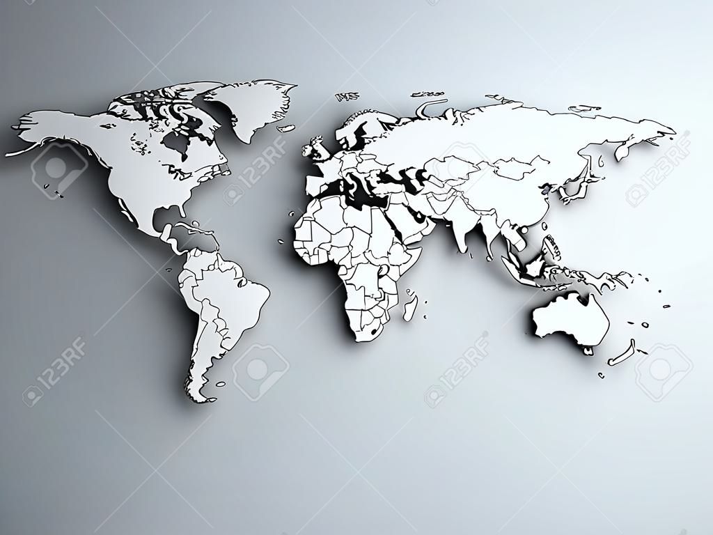 World map 3d light and shadow 