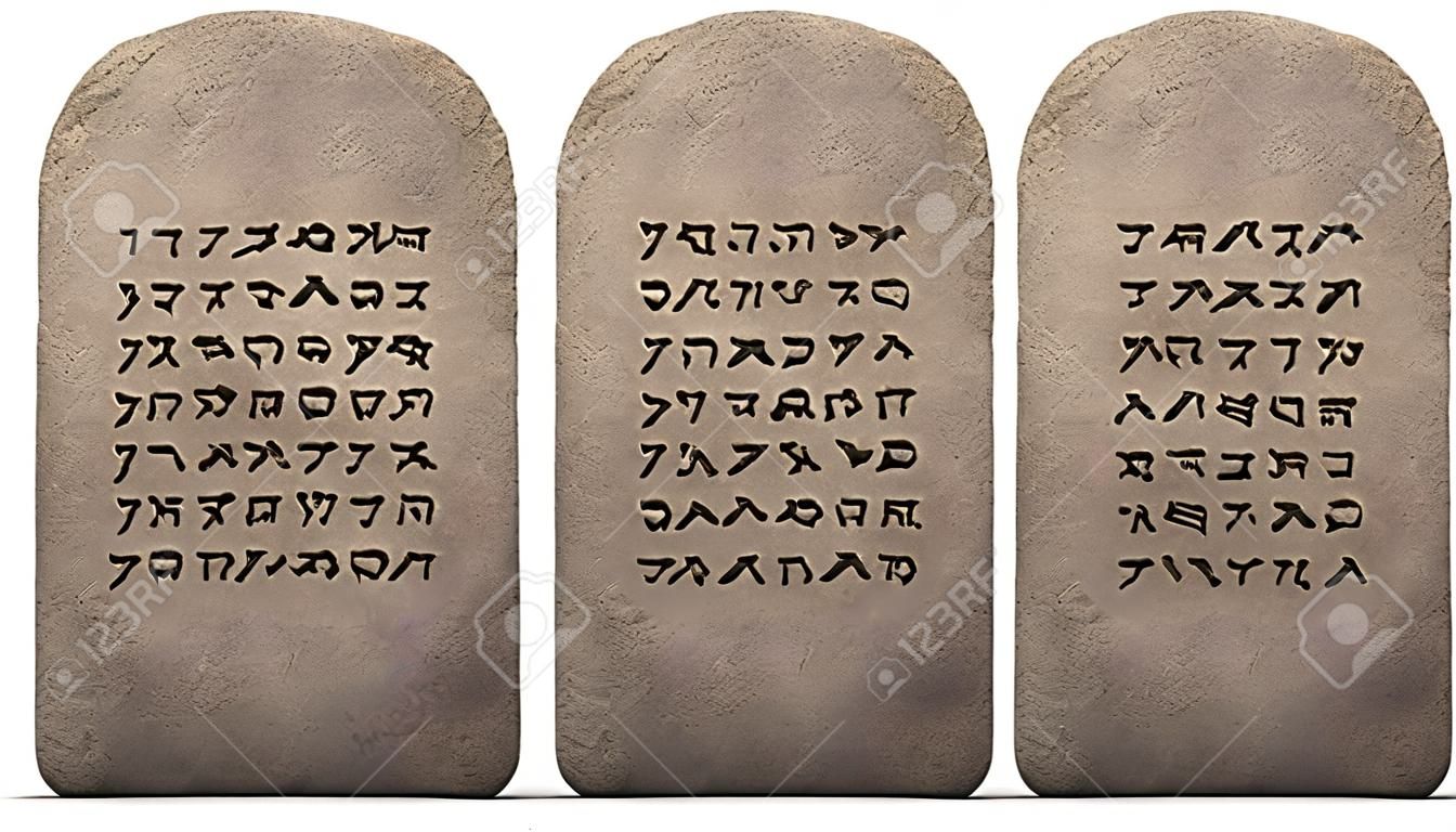Ten Commandments on stone tablets isolated on a white background 