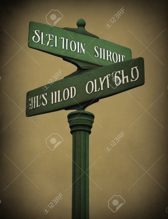 An old-Fashoned street sign for an intersection