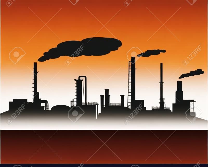 Oil refinery industry silhouette vector