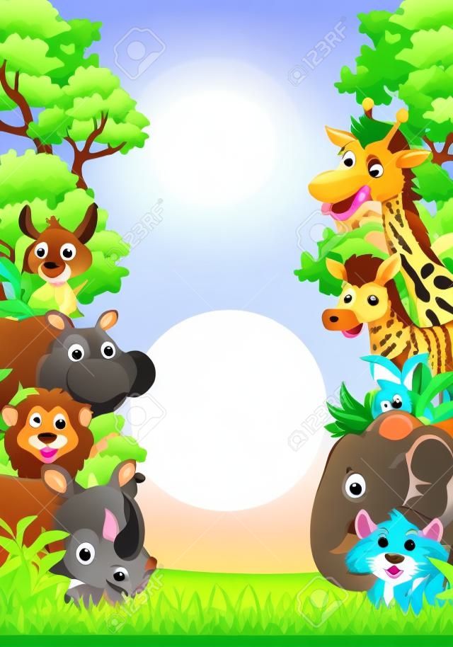 Illustration von niedlichen Tierwelt Cartoon mit Wald-Hintergrund