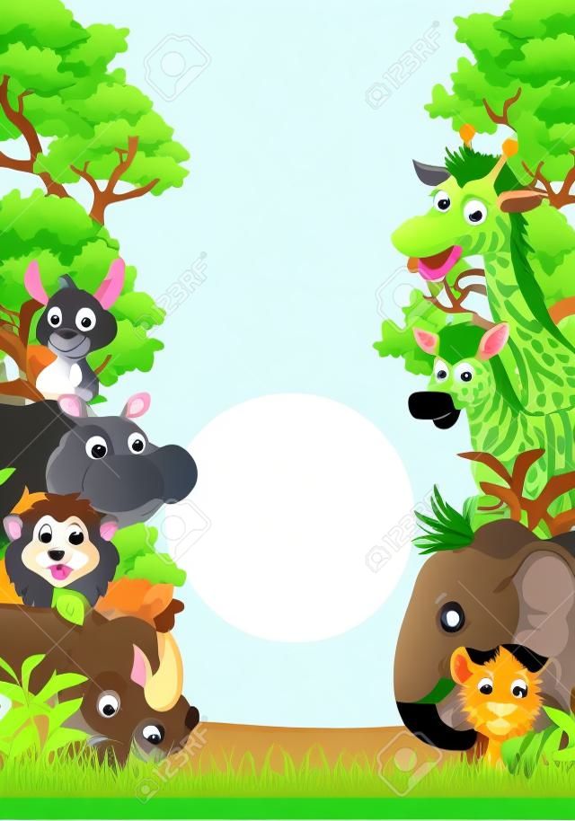 Illustration von niedlichen Tierwelt Cartoon mit Wald-Hintergrund