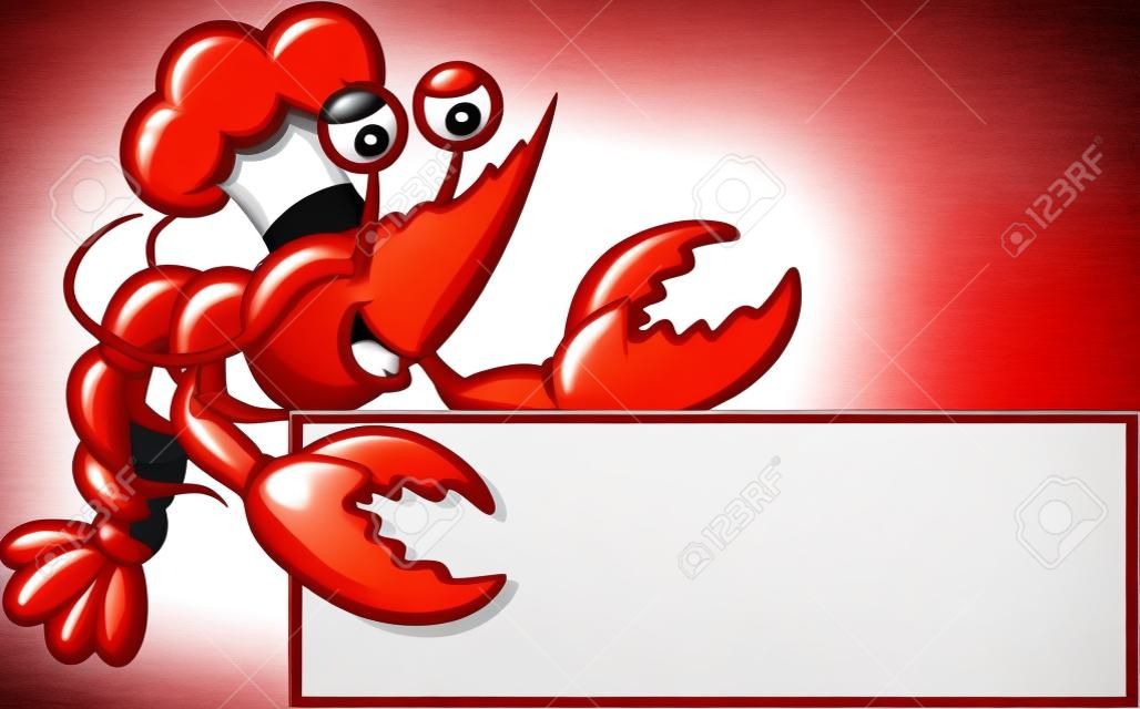 Cartoon Chef lobster with blank sign 