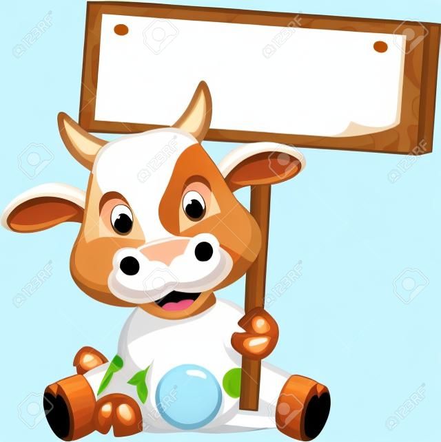 Cute cow cartoon with blank board