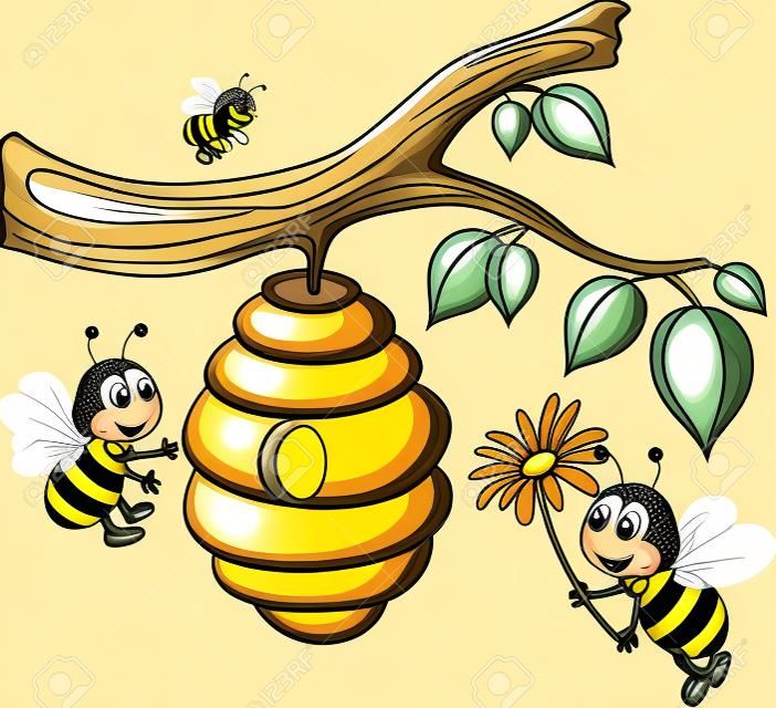 Pszczoły kreskówki gospodarstwa kwiat i Ula