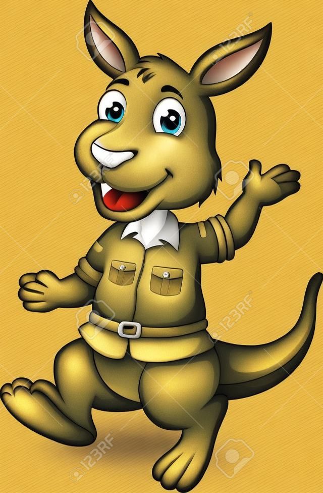 cartone animato divertente del canguro che si leva in piedi con la felicità di sorriso