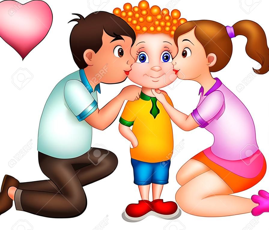 Cute Mom And Dad Kissing Theirs Son Cartoon For Your Design