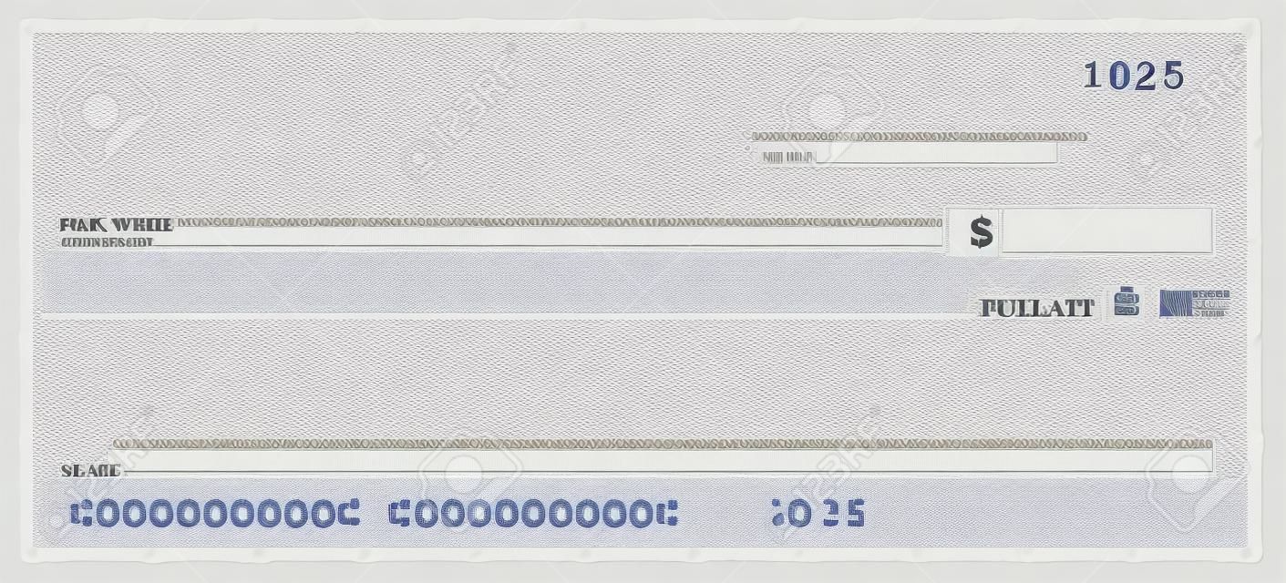 Blank white check with fake numbers.