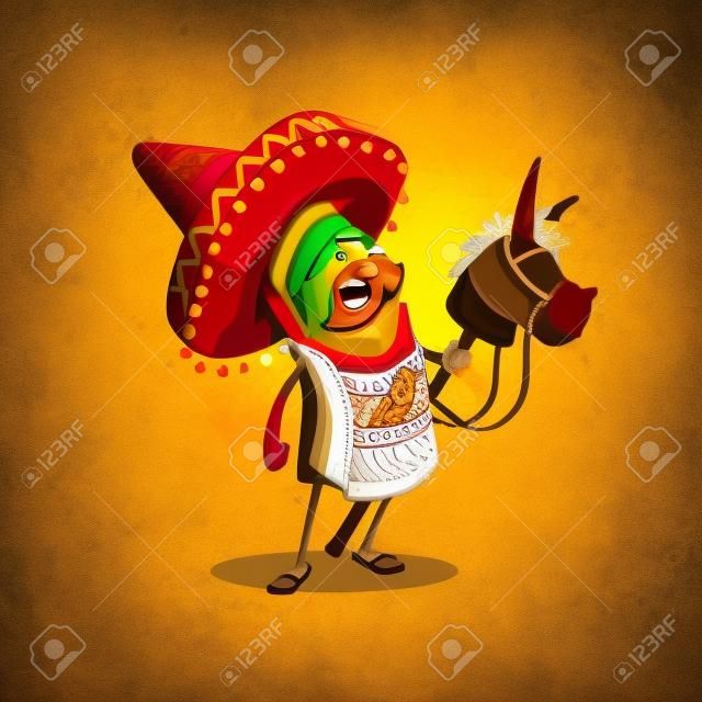 funny character based on the burrito, a typical Mexican food meal accompanied by a burrito and a typical Mexican hat, with a chili on the chest