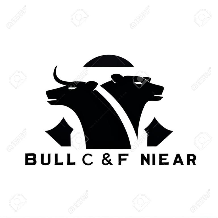 Premium byk & niedźwiedź z ekonomią wektor finanse czarne logo ikona projekt na białym tle