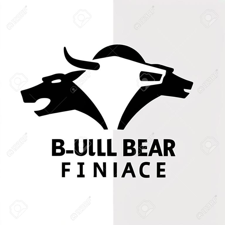 Premium byk & niedźwiedź z ekonomią wektor finanse czarne logo ikona projekt na białym tle