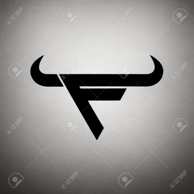 abstract letter F triangle bull head black logo isolated white background