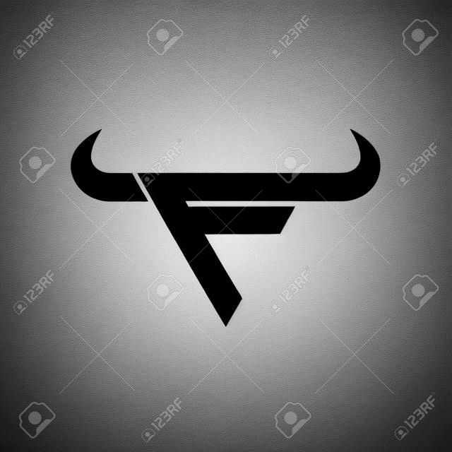 abstract letter F triangle bull head black logo isolated white background