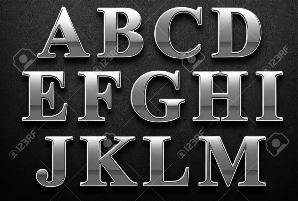Letras mayúsculas de cromo sobre un negro de fondo A-D