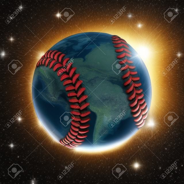 Illustrazione 3D del pianeta terra come una palla da baseball con le stelle sullo sfondo.