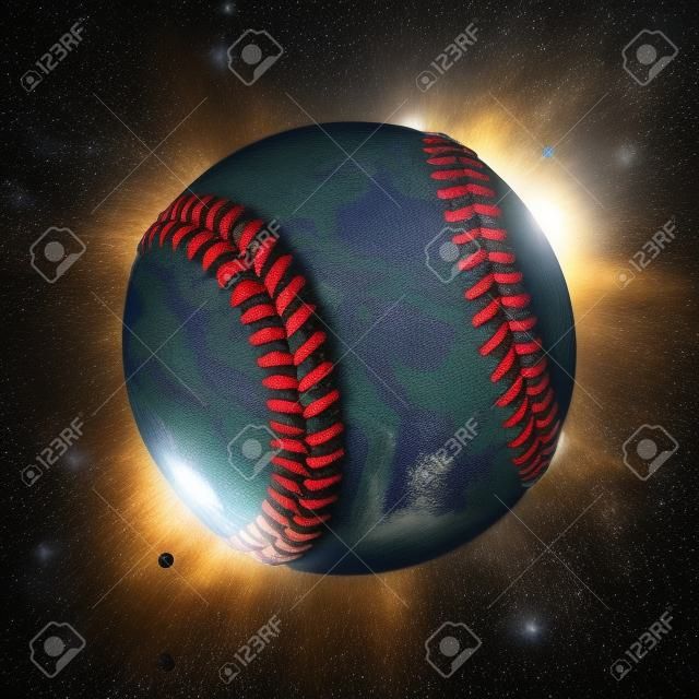バック グラウンドで星と野球と惑星の地球の 3 D イラストレーション。