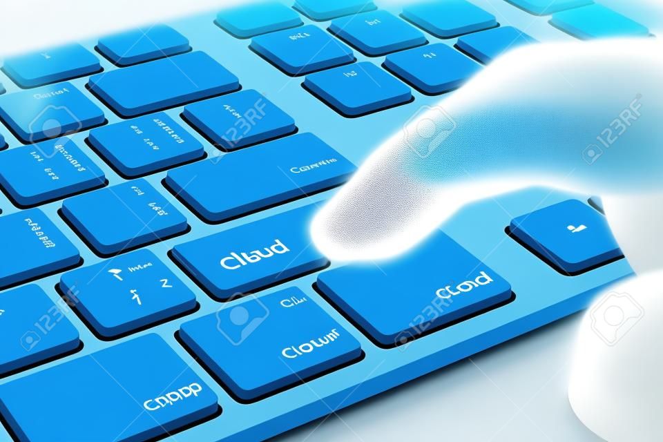 Concepto de computación en la nube - teclado de la computadora modernizado con el botón de la nube