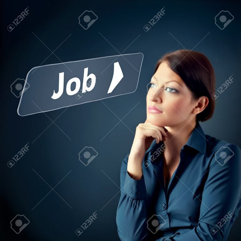 Job seeking concept  Female officer think about seeking of new job