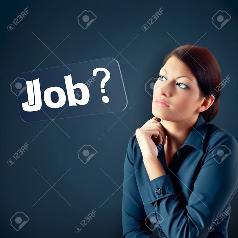 Job seeking concept  Female officer think about seeking of new job
