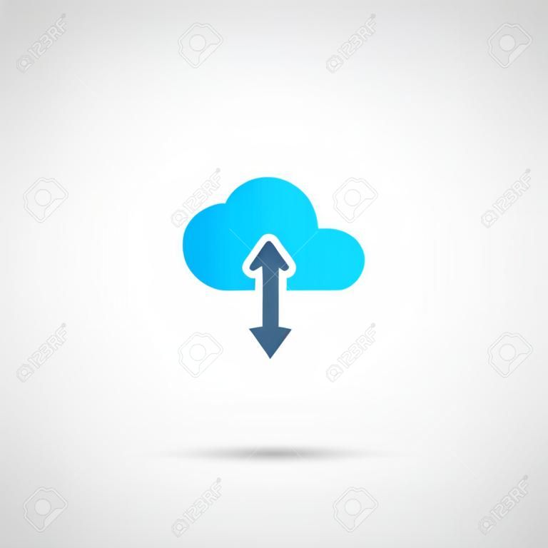 Cloud computing vector icon with arrows illustrating upload and download.
