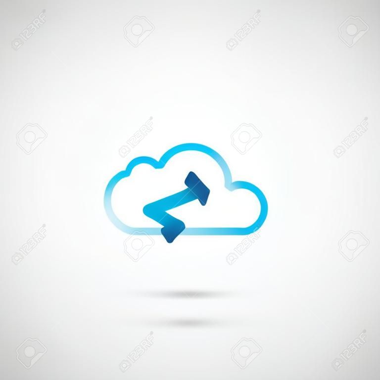 Cloud computing vector icon with arrows illustrating upload and download.