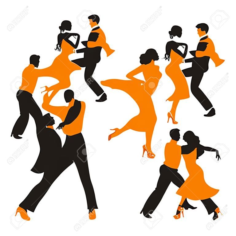 vector orange background with dancing couple