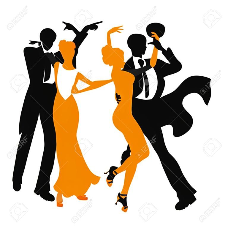 vector orange background with dancing couple